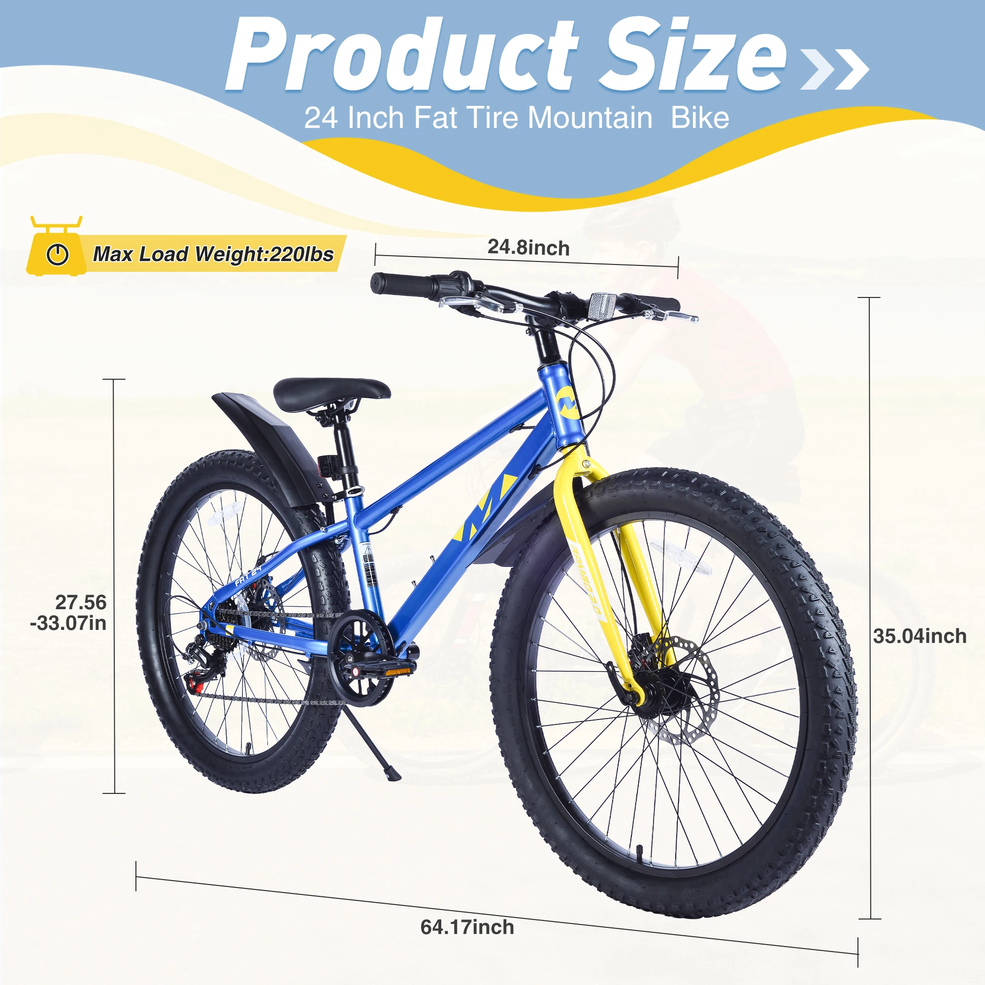 ZUKKA 24 inch Custom Fat Tire MTB Builds For Snow And Sand With Steel Frame And Disc Brake Blue Color