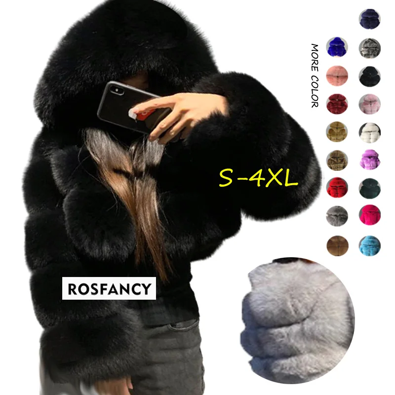 2021 Winter Clothes Fashion Windbreaker Hoodie Jacket Coat Plus Size Women Fur Coat