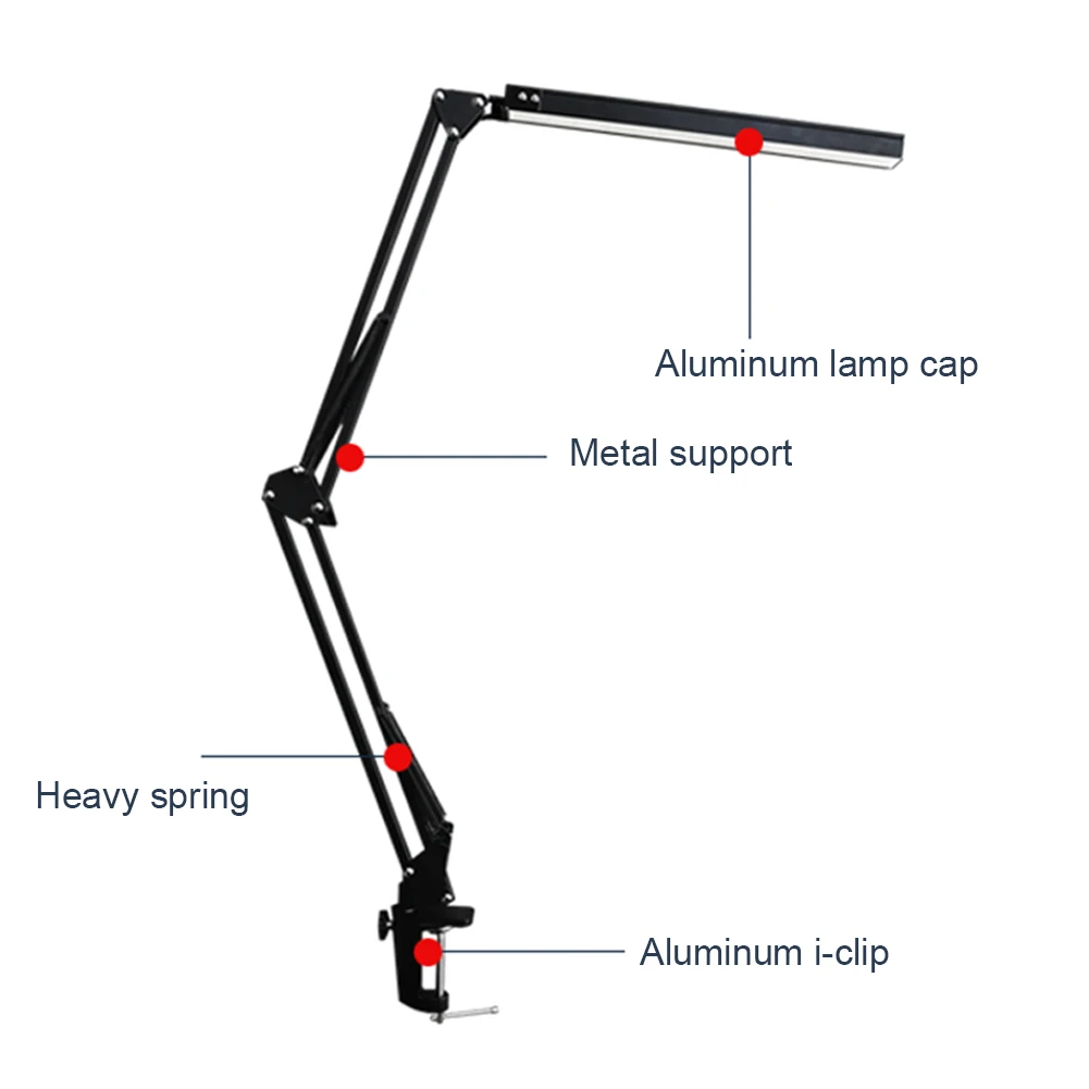 Folding Long Arm Clip Eye Protection Reading Lamp 3 Modes Lighting Brightness Adjustable Flexible USB LED Office Desk Lamp