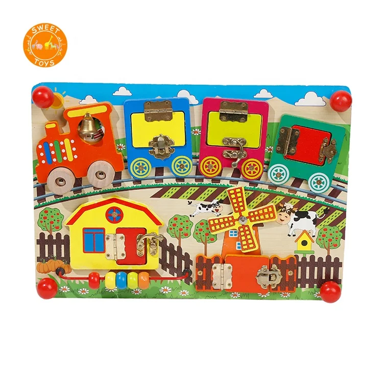 Baby Activity Play Wooden Lock Toy, Latch Sensory Activity Discovery Boards Activity Board For Kids