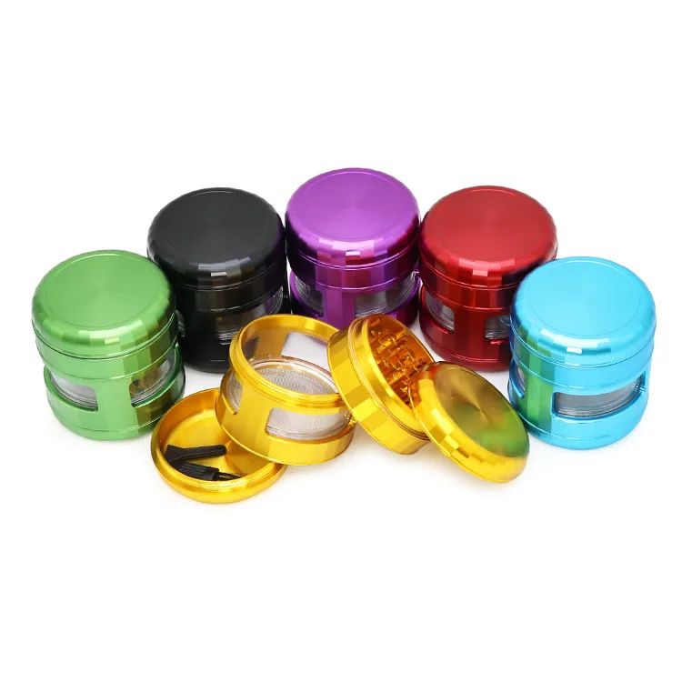 New product 63mm 4 aluminum alloy window detachable filter screen cigarette grinder tobacco grinder cigarette set batch