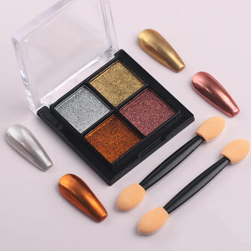 Wholesale 4 Color/Set Solid Nails Powder Nail Magic Mirror Powder Shiny Metallic Mirror Nails Powder