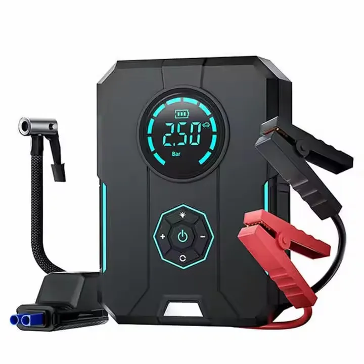 New Design Air inflator with 6000mAh Emergency Starter Power Supply Inflation Air Pump Integrated Machine