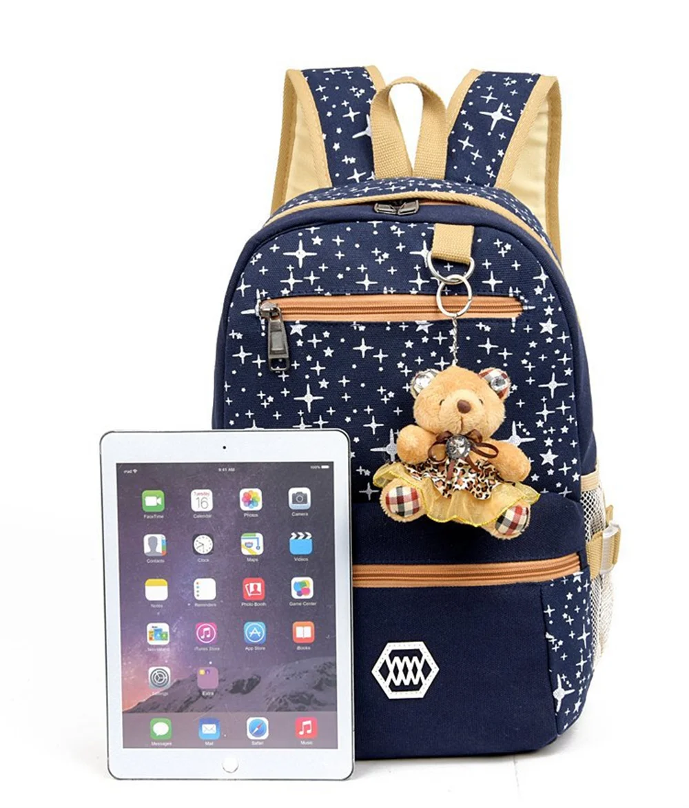  Amiqi 3pcs/set School Bags For Girls Women Backpack Star Printing Schoolbag Travel Bag