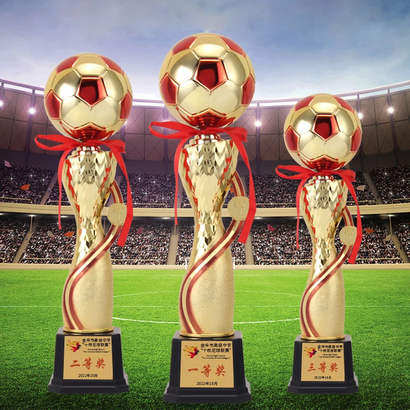 New custom design gold resin soccer Trophy Award Champion League World Memorial big blank Football Trophy Cup for Sport toppers