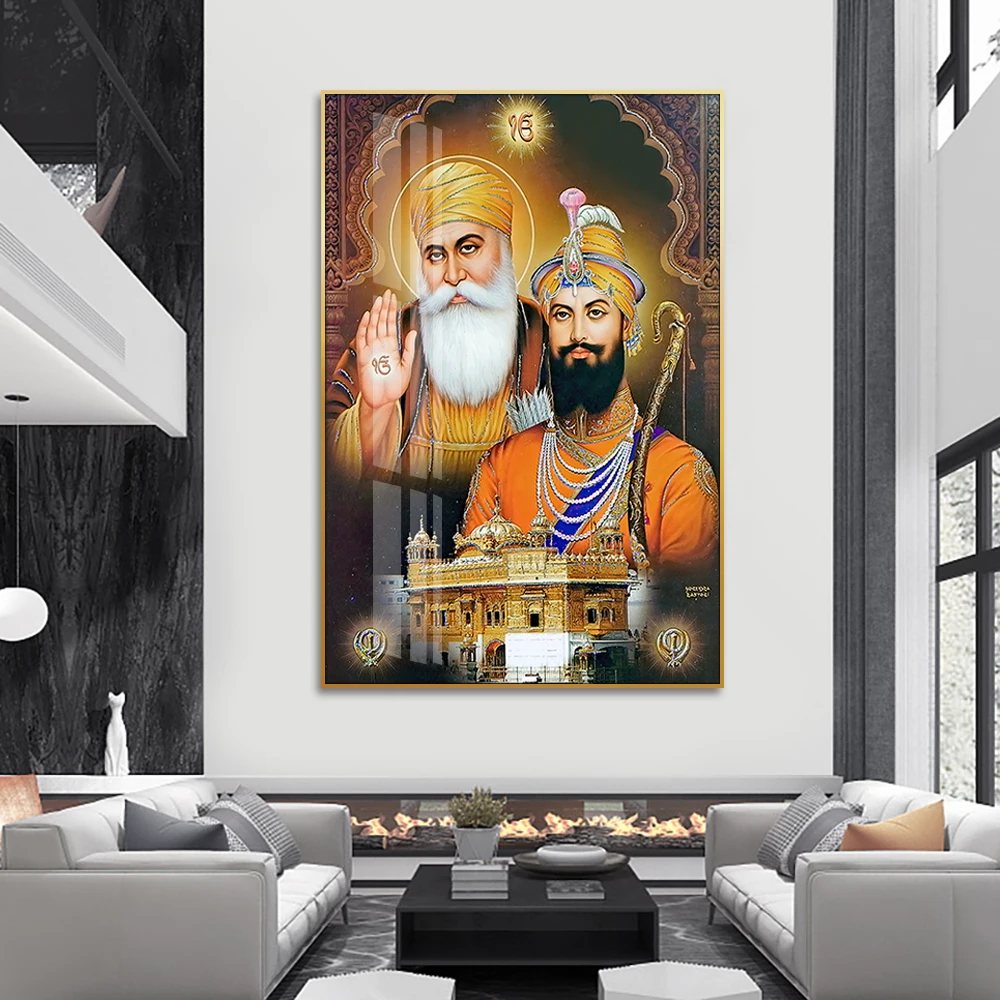 Guanjun 40*60cm Sikh Guru Gobind Singh Nanak Dev Wall Art Portrait Painting L Shape Frame Floating Painting