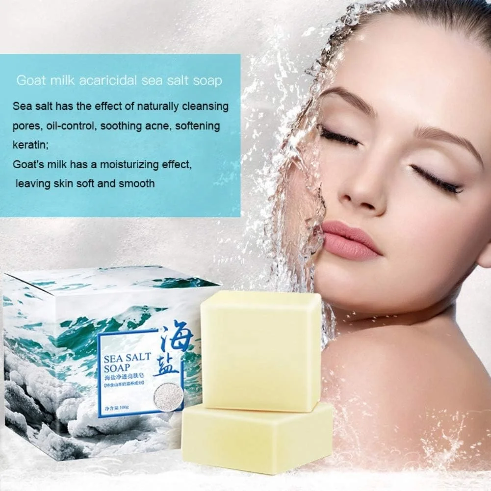Natural Organic Sea Salt Soap Whitening Handmade Goat Milk Soap For Remove Skin Acne Deep Cleansing Face Care