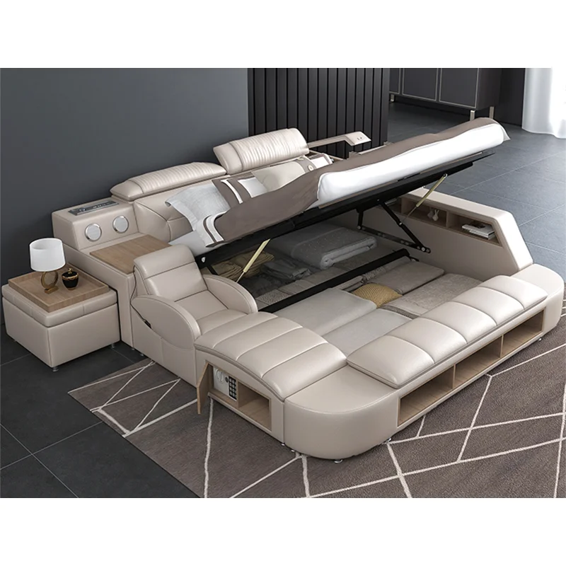 PYC-28 Customizable Modern Multifunctional Storage Bed With Smart Massage Bed Usb Music LED Bedroom Set Furniture