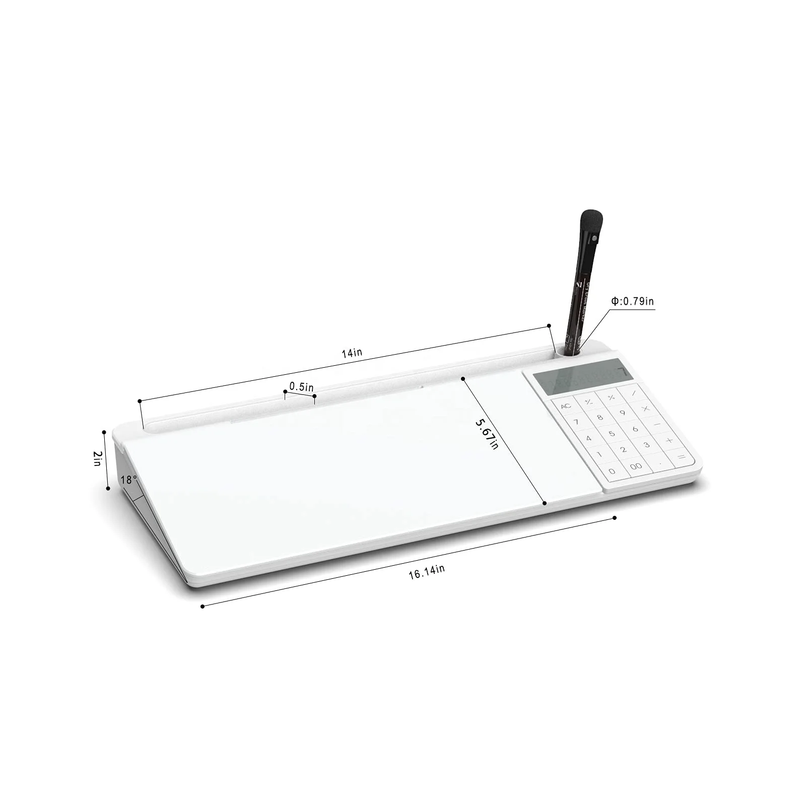 Desktop Glass Whiteboard with Basic Calculator, 12 Digit LCD Display, Desk Organizers with Accessories for Office 18' x 6'