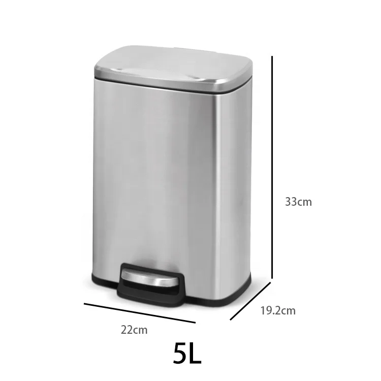 Top Fashion Cans Can Design 5Ltr Soft Close Dustbins Bucket Stainless Steel Trash Bin