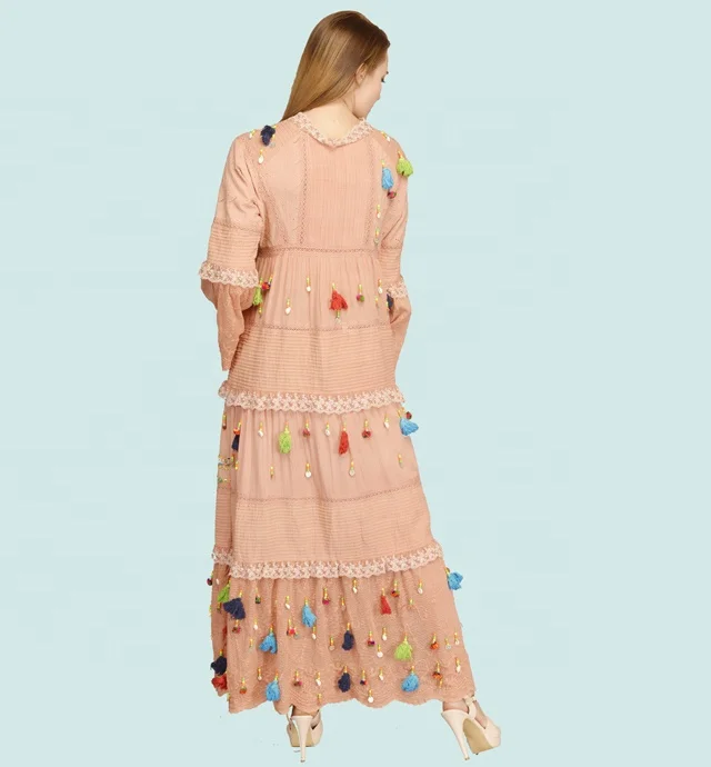 Handmade Long Floral Beaded Women Ethnic Traditional Casual Dress