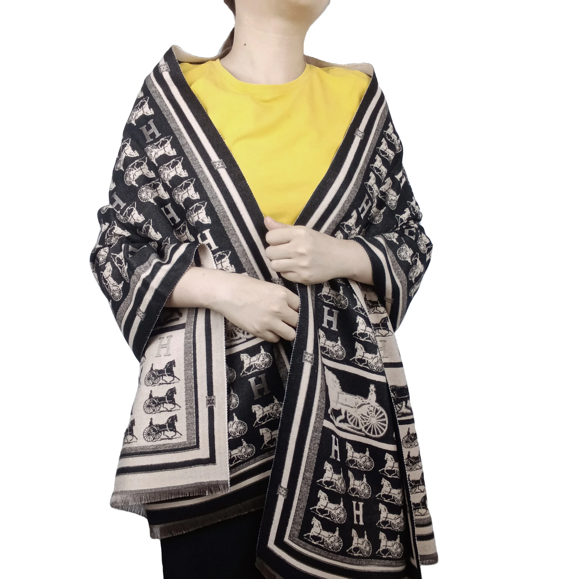 Winter Designer Scarf Horse Cotton Women Brand Shawl Wrap Knit Cashmere Bufandas With Tassel