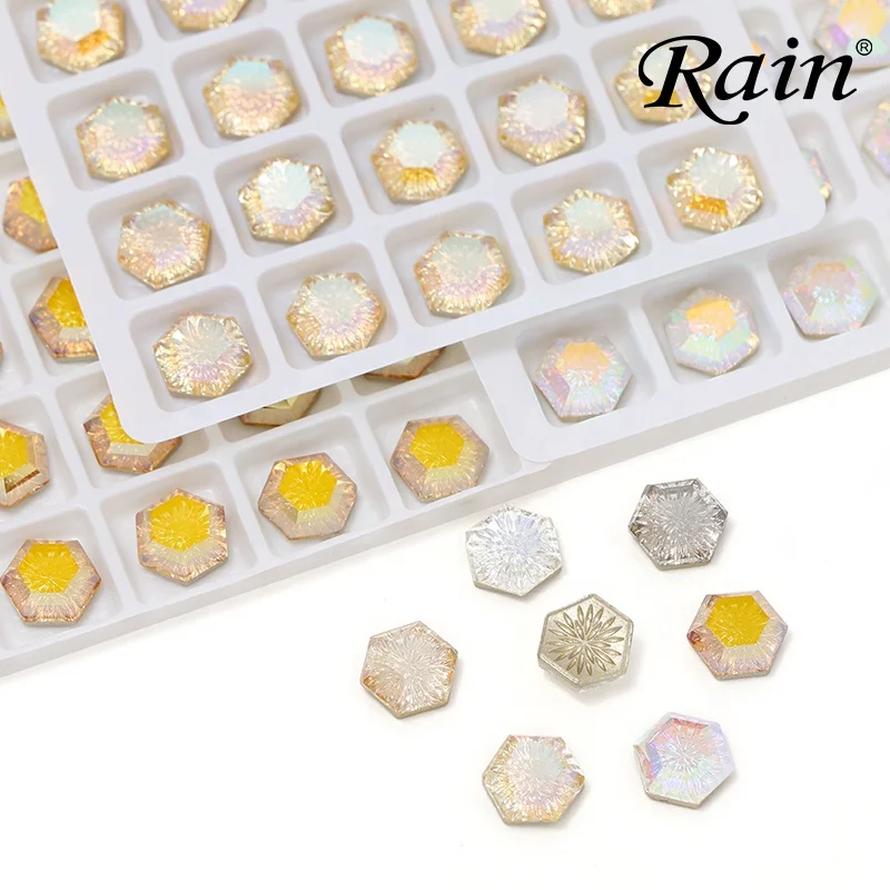 Concave Bottom Hexagon Shape Arc Carving Rhinestones Lotus Shading Carving Rhinestones For Jewelry Accessories