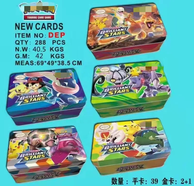 42pcs/set Iron Metal Box Poke mon Takara Tomy Battle Toys Pikachu Game Anime Bank Cards Poke mons Iron Box  For Children