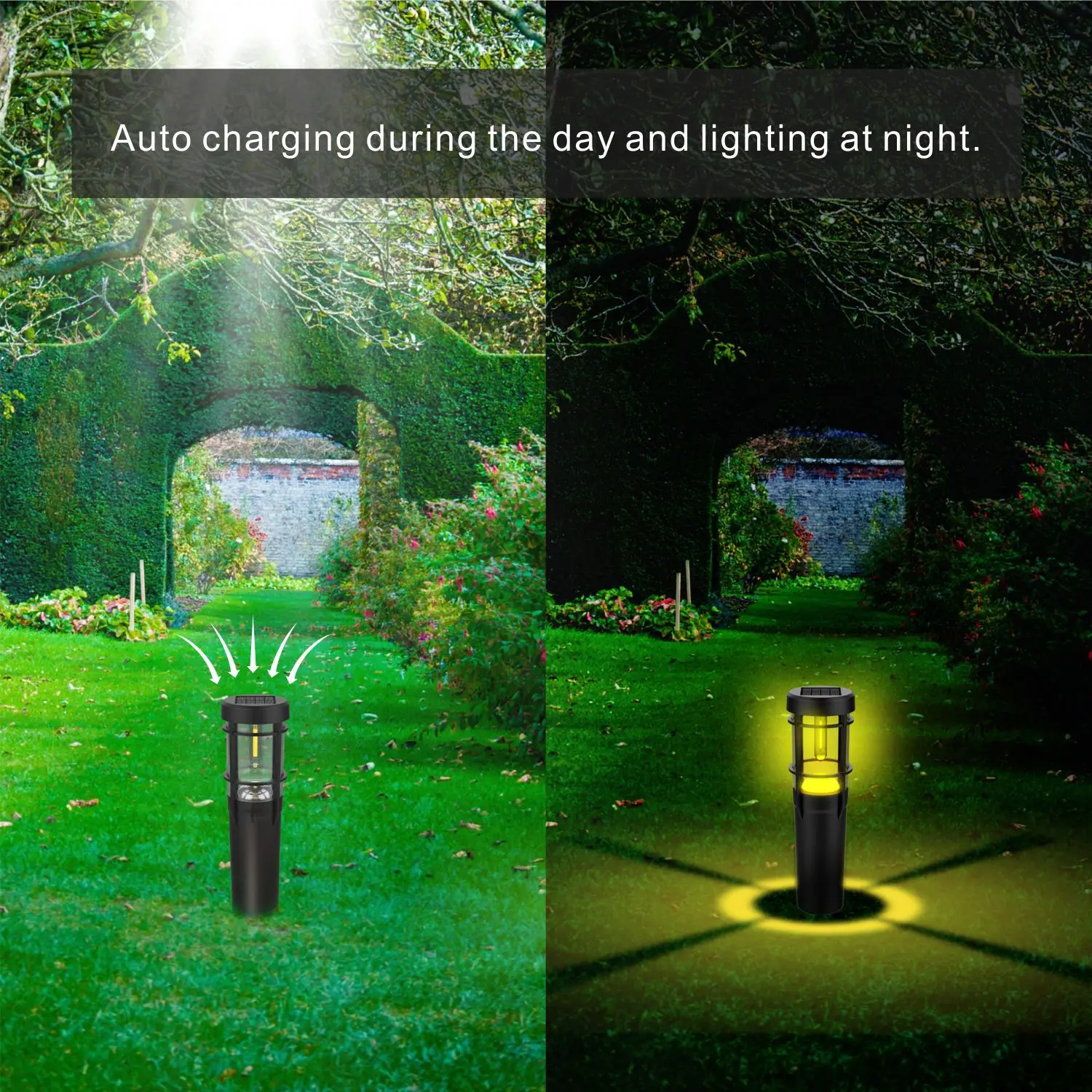 6-Pack Solar LED Bollard Lamp Low Voltage Landscape Pathway Light LED Outdoor Walkway Light for Yard Lawn