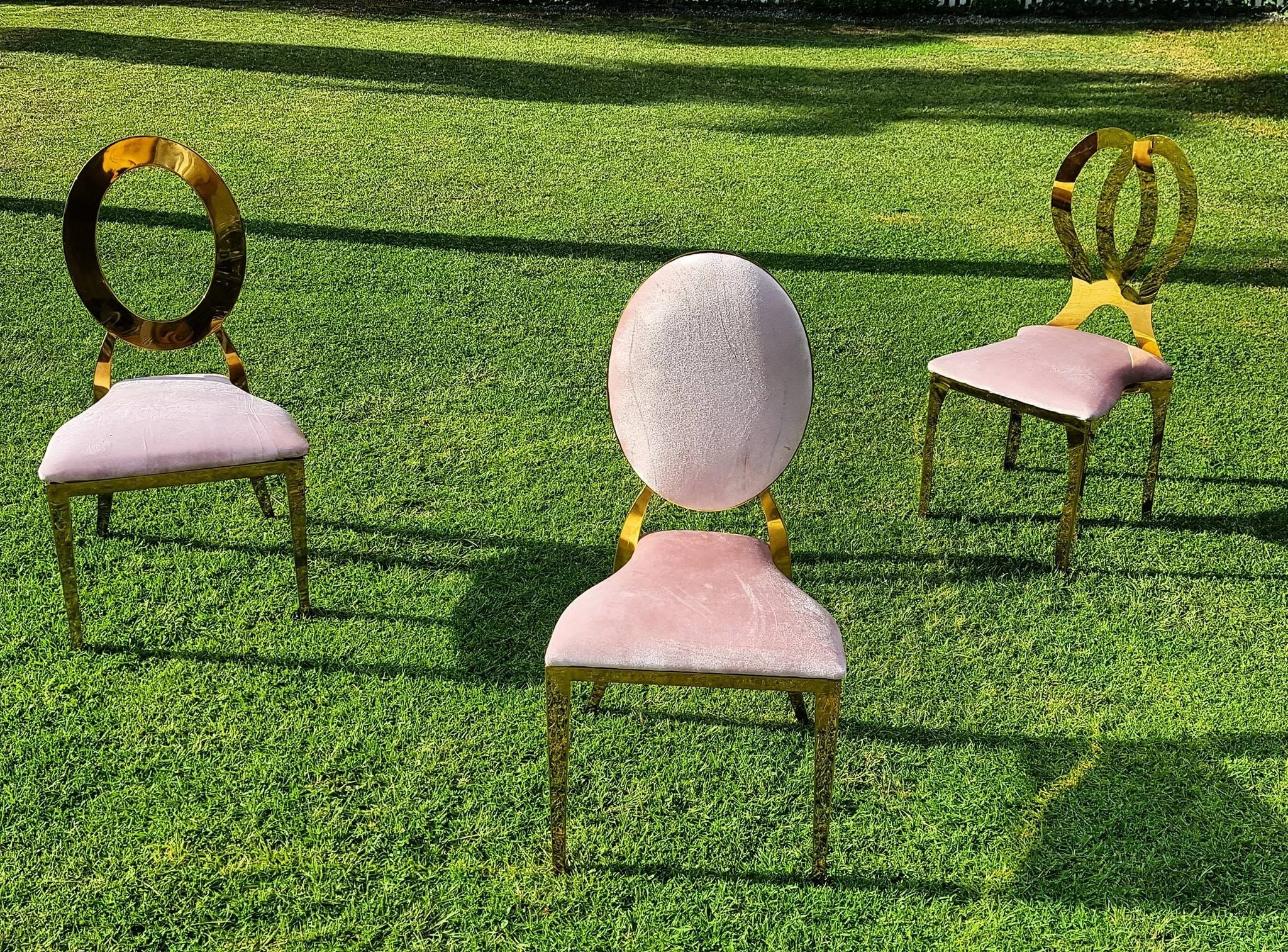 Luxury gold metal chair frames pink velvet wedding banquet dining chair series