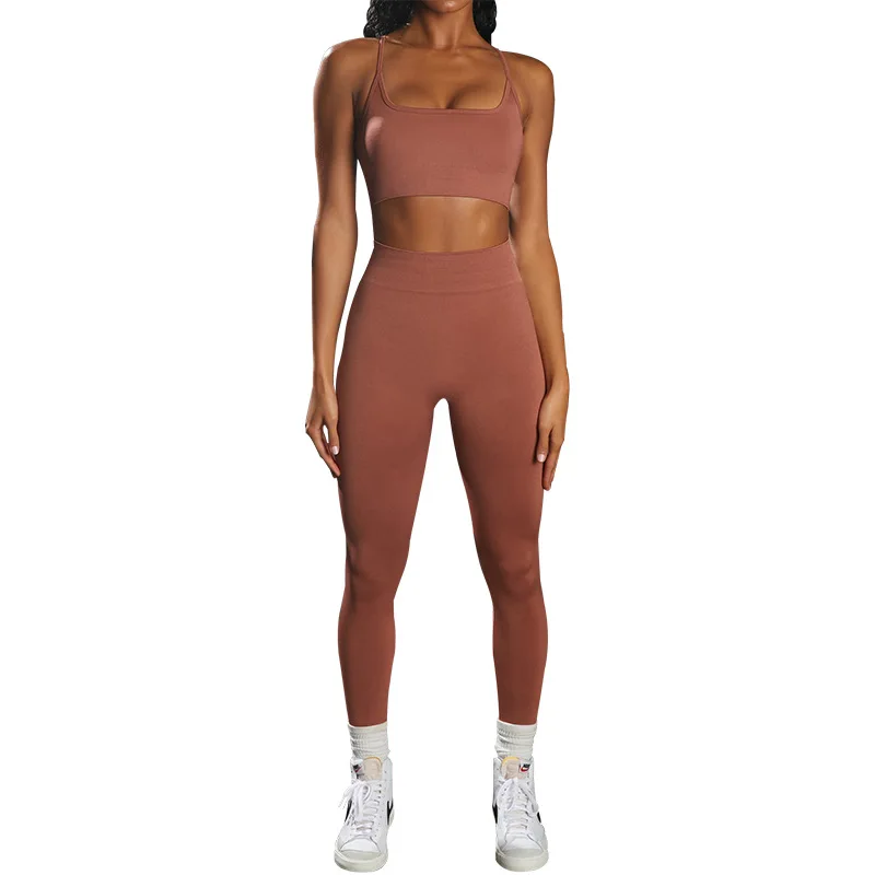 Ladies seamless square neck outdoor fitness tight-fitting high-waist yoga sports suit