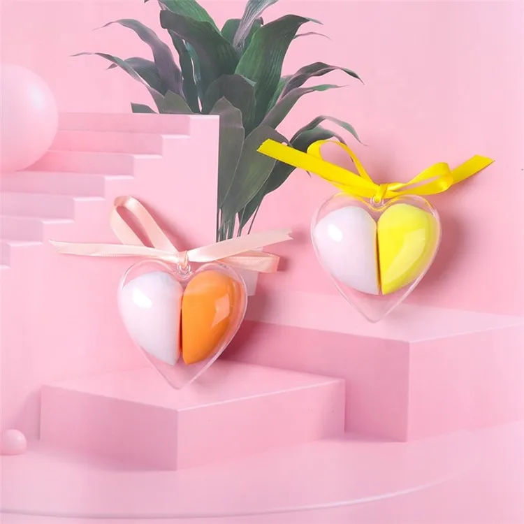 2PCS Love Box Case Beauty Facial Blender Colorful Super Soft Cosmetic Blending Heart Makeup Sponge Set