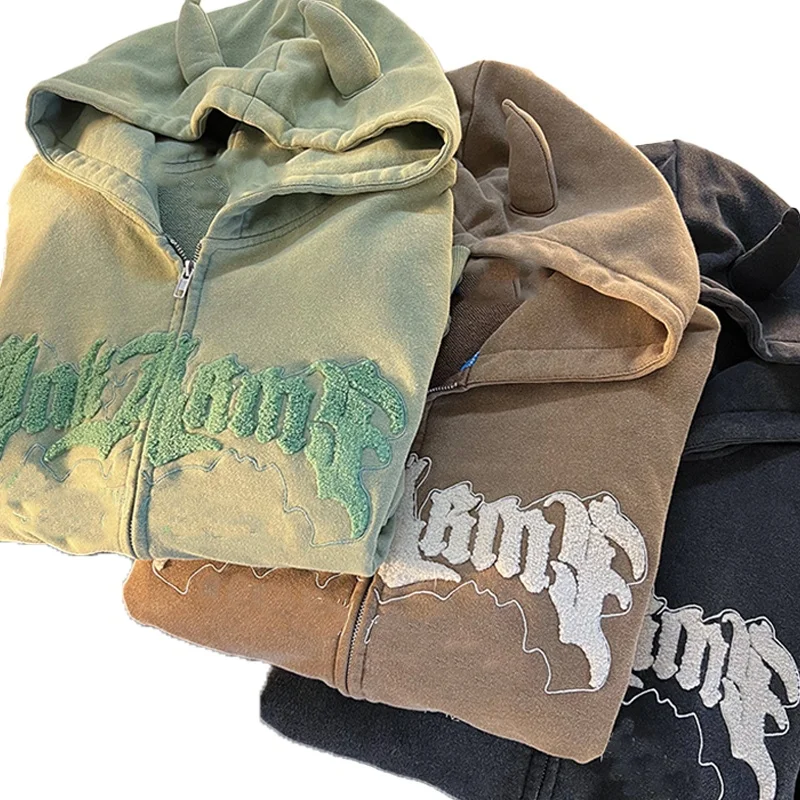 Finch Garment custom logo zip up chenille patches private label french terry organic cotton heavyweight hoodie