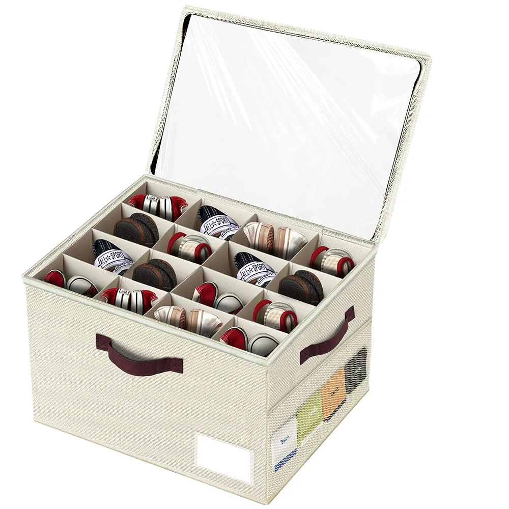 Space Saving Adjustable Dividers for Shoe Storage Organizer Fabric Shoe Box Storage Containers with Clear Cover