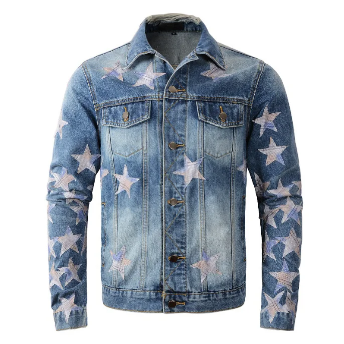 High Quality Custom Printed Cotton Denim Jackets for Men Autumn Oversized Casual Style with Embroidered down Material Wholesale