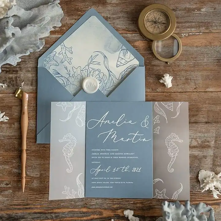Элегантная Свадебная пригласительная открытка с изображением морской лошади тематические пляжные открытки для церемоний