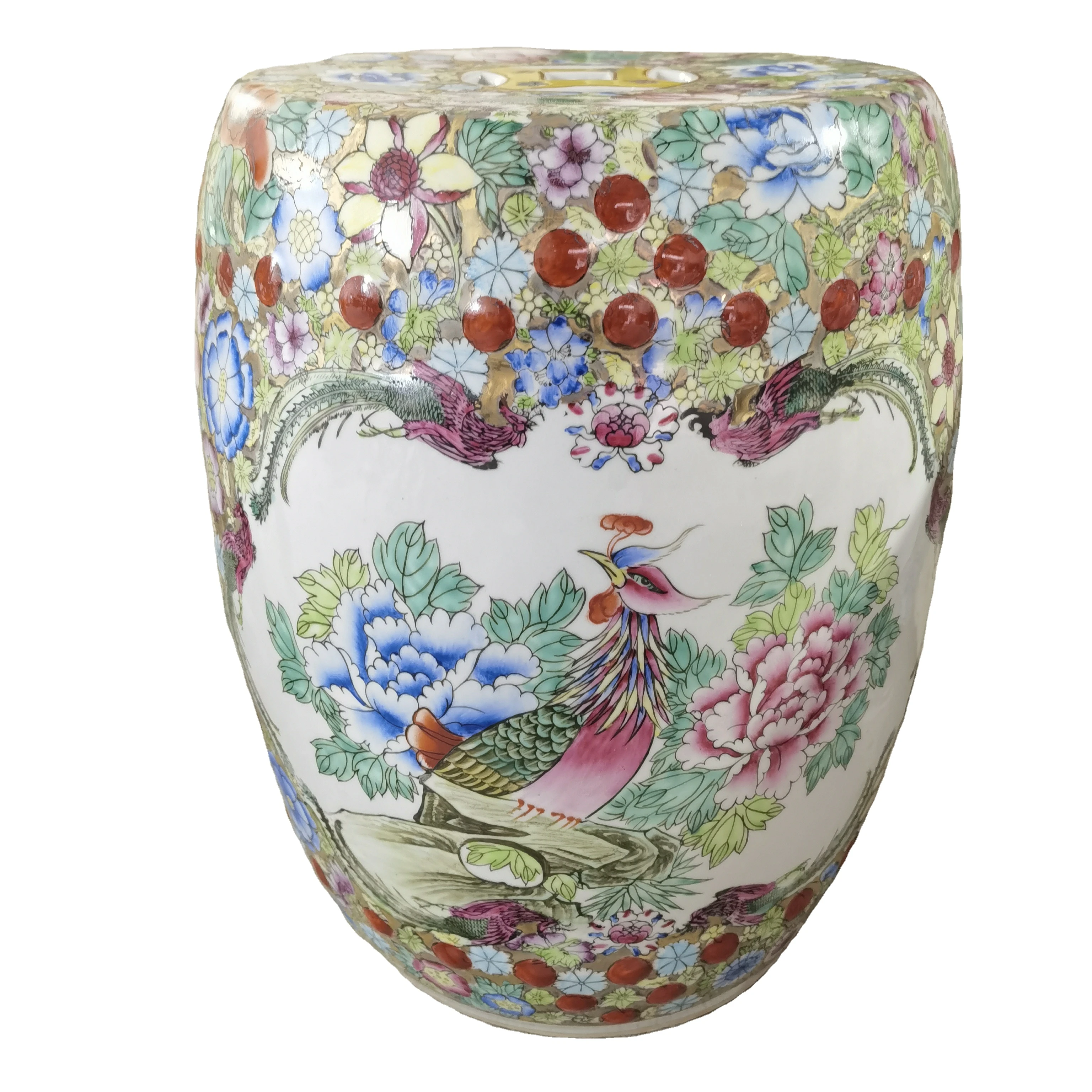 High-End Hand-Painted Large Porcelain Drum Stool Antique Chinese Decorative Ceramic Garden Stool for Outdoor