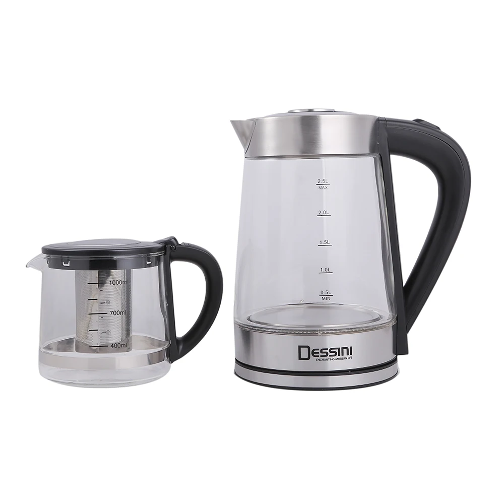 DESSINI  New Kitchen Appliance 1.8L Water Kettle Boiler Tea Maker Pot Custom Logo Tea Boiling 1500w LED Glass Body