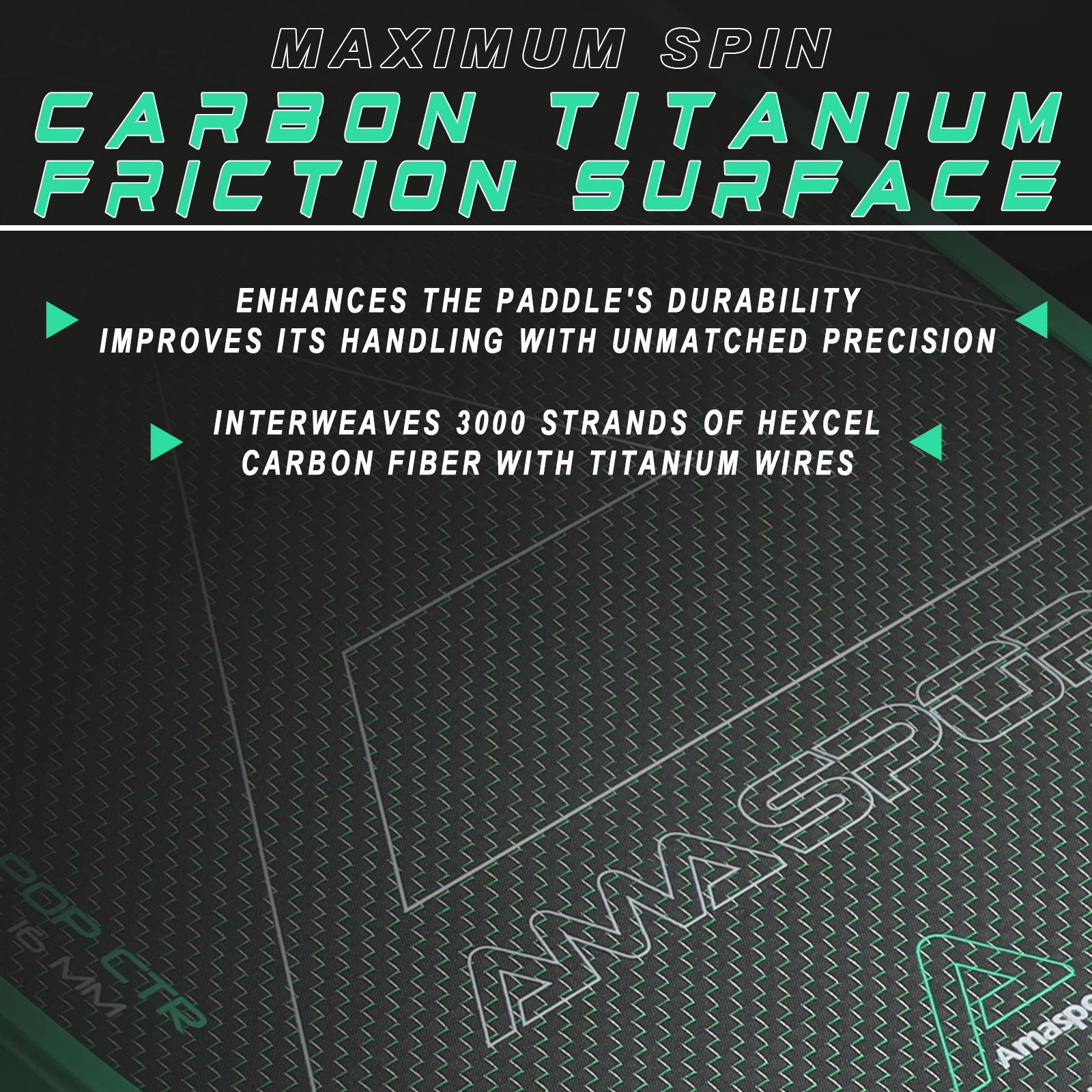 AMA Sport DWELL Custom Green Titanium T700 Raw Carbon Fiber Weave Thermoformed USAPA Pickleball Paddle with Elongated Handle