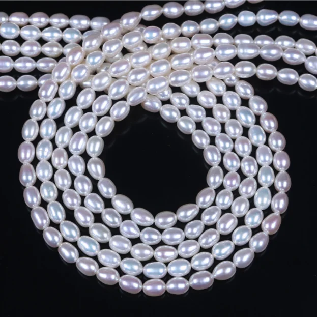 natural pear white 5-6mm 3A oval drop rice freshwater pearl string