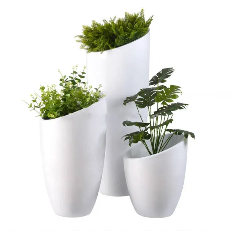 Simple Cheap White Round Large Tall Shape Garden Decoration Fiberglass Flower Pots Vase