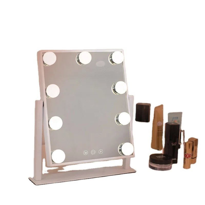 Factory Hot Sale Desktop Hollywood Vanity Mirror with 9 LED Light Bulbs Touch Screen Mirror