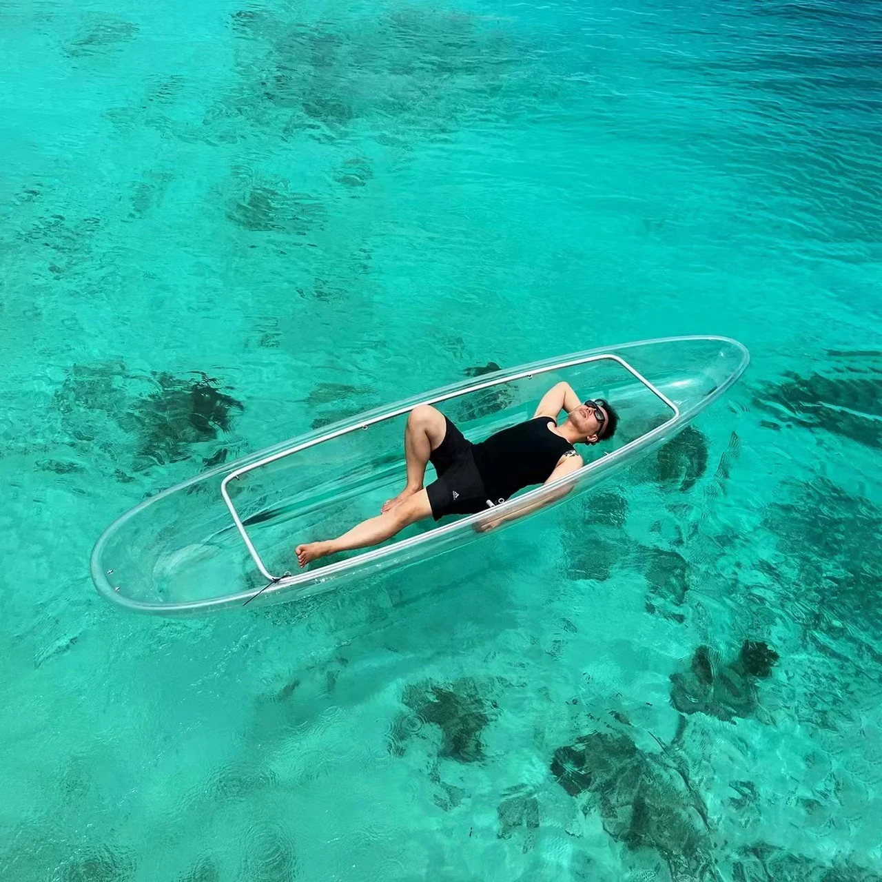 1 Person Clear Kayak Plastic Canoe Boat Single Seat Transparent Kayak Canoe With Aluminum Alloy Frame
