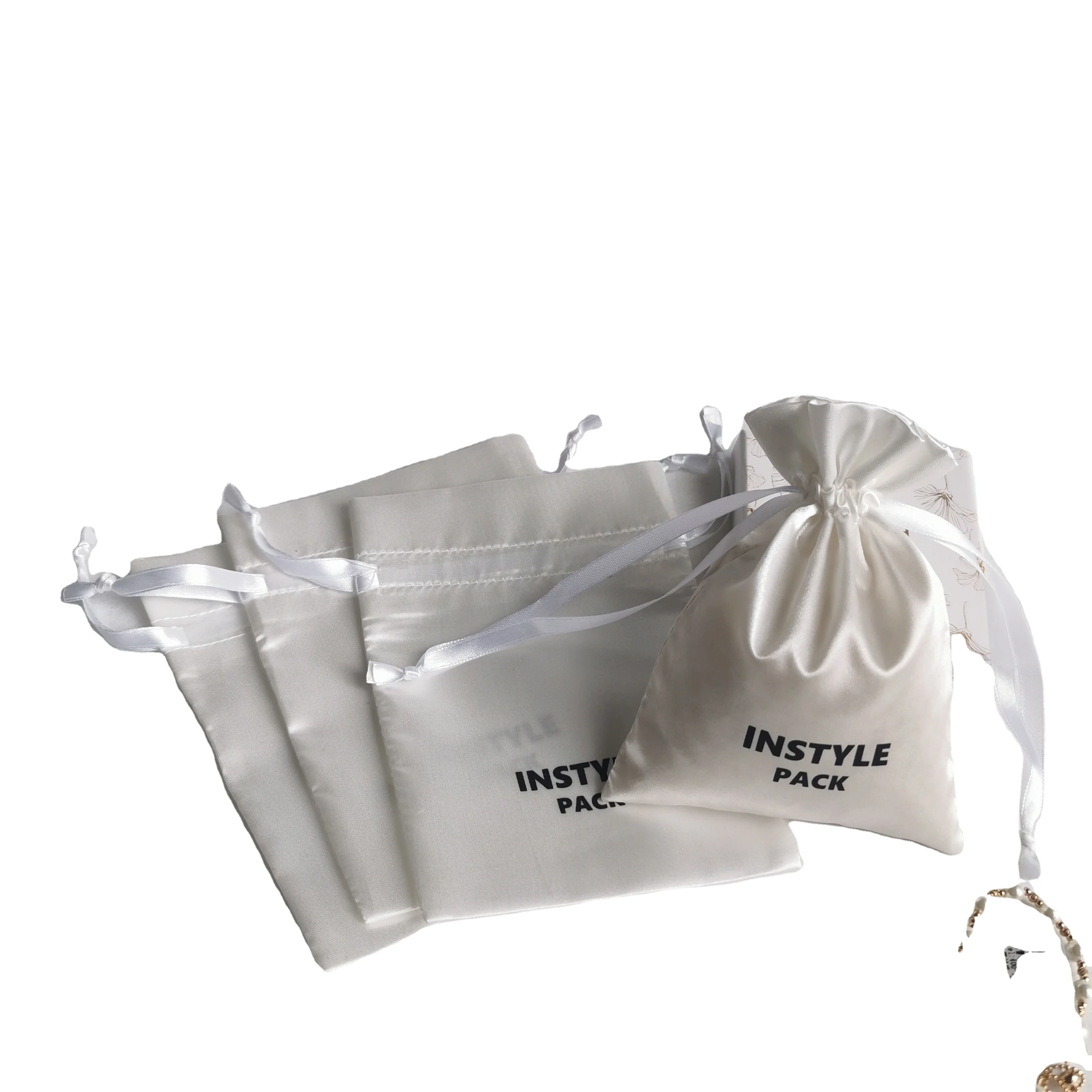 Custom Fashion Luxurious Gift Packaging Silk Satin Drawstring Jewelry Pouch Bag