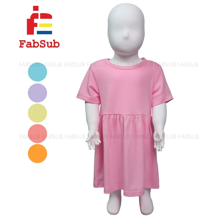 Sublimation Kids Dress Blank Colorful Color Short Sleeve Dresses Cotton Polyester Soft Feel Kids Baby Girls Summer Dresses