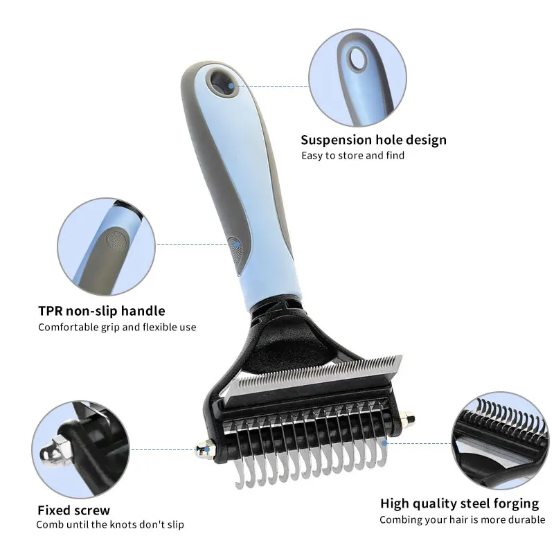 Garfield stainless steel pet hair 2 in 1 cat dog rake deshedding dematting brush comb grooming tools