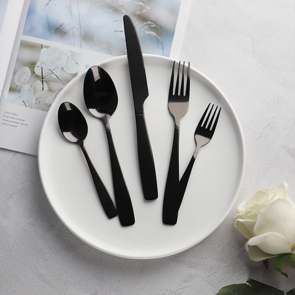 Luxury Mirror Black Restaurant Wedding Portable  16pcs Knife Spoon Fork Flatware Stainless Steel Cutlery Set With window Box
