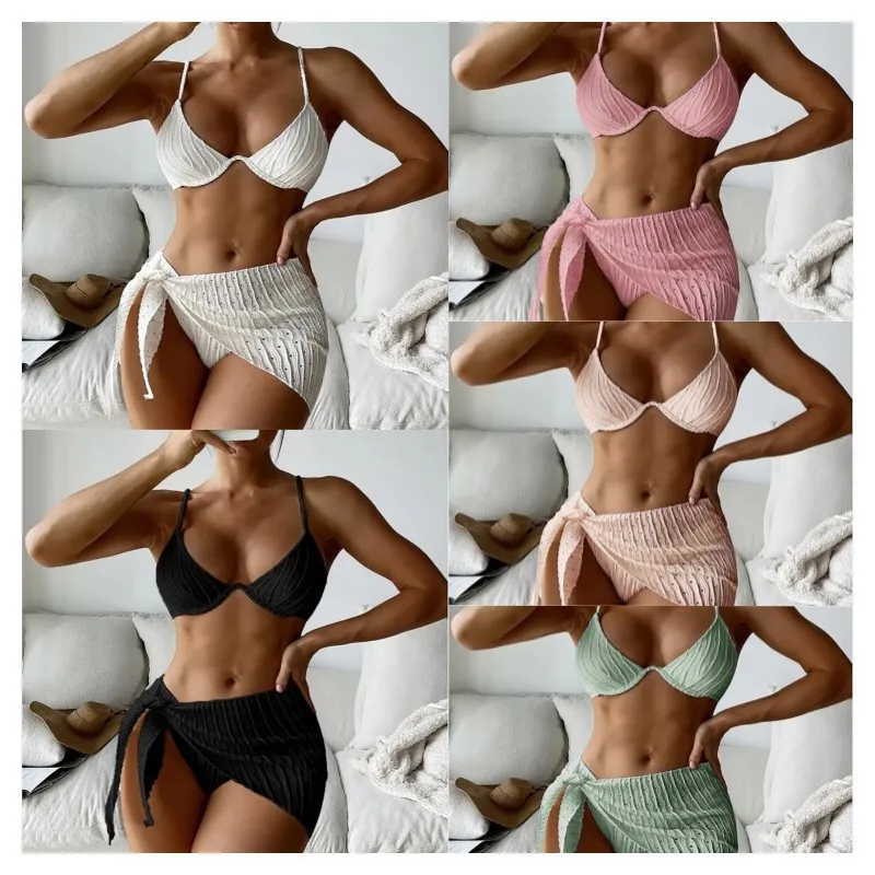 2024 japan mature ladies swimsuits Three-Piece Sexy Halter Neck Mesh Skirt Bikini Split Bikini Swimsuit