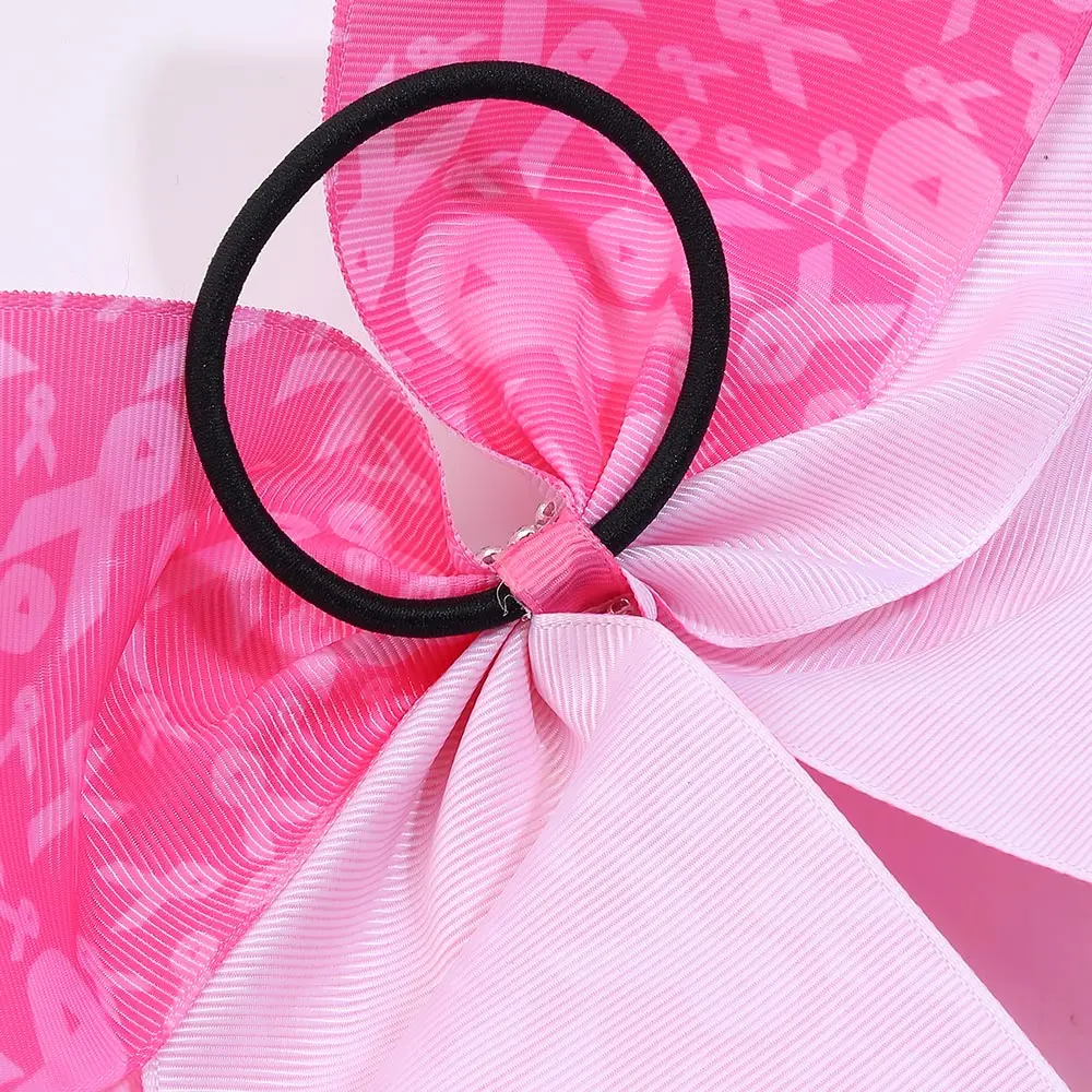 7 Inch Cheap Pink Ribbon Cheerleading Bows for Girls and Women Breast Cancer Cheer Bows with Elastic Band