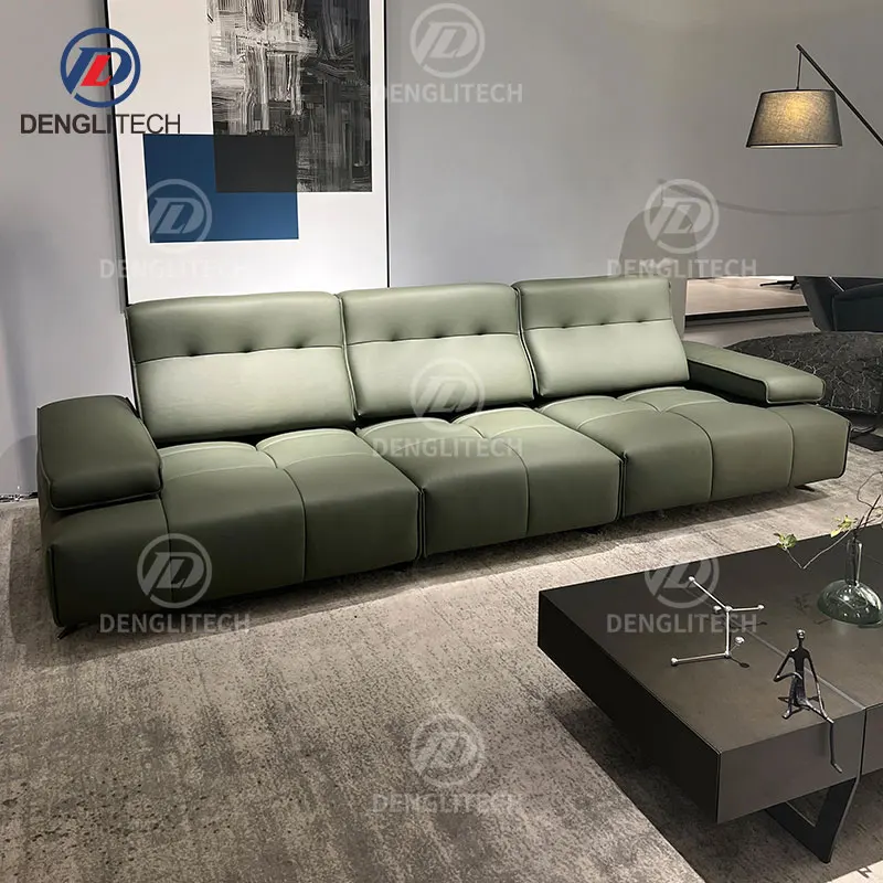 Italian Minimalist Genuine Leather Electric Sofa Living Room 3 Seater Power Backrest Adjustable Functional Retractable Sofa Bed