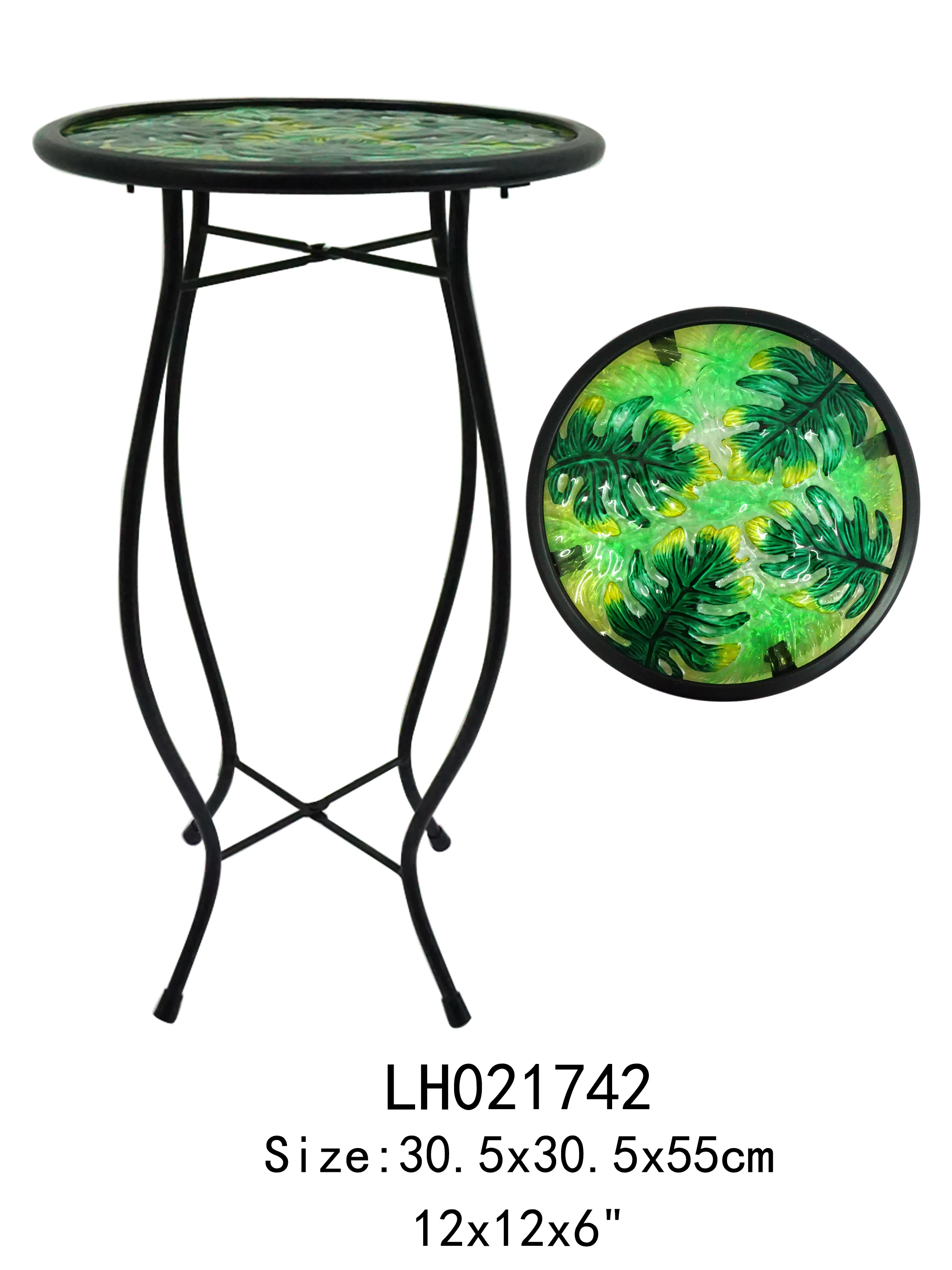  12 Inches Garden Round Shape Tropical Green Fern Indoor And Outdoor Hand-painting Glass Plant