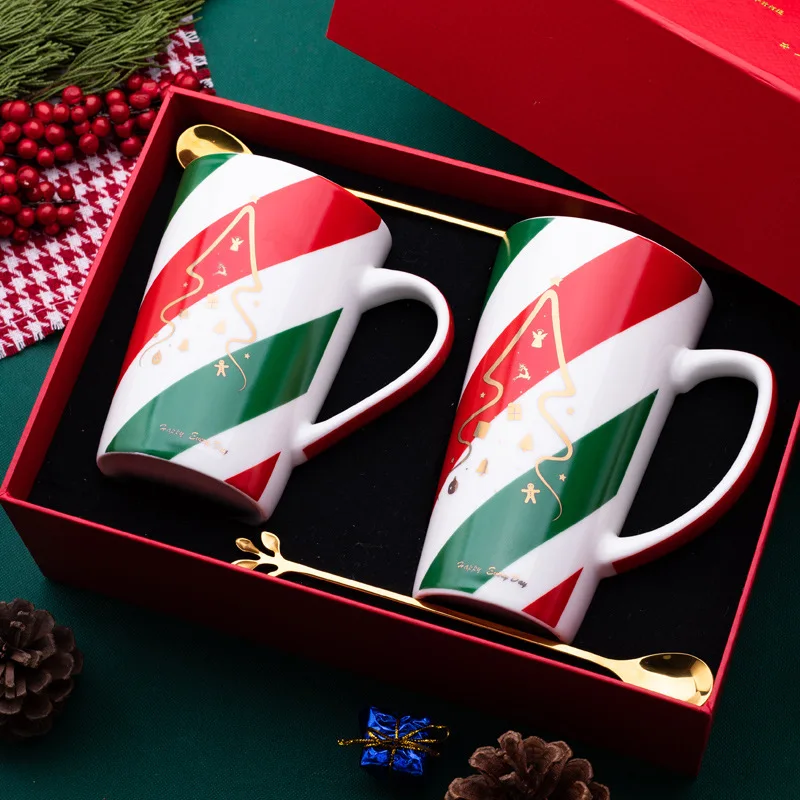 Custom Printed Porcelain Couple Mug Gift Set Sublimation Water Cup Christmas Series Ceramic Coffee Mug