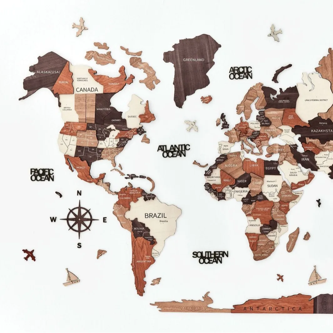 Декоративная Деревянная Карта мира