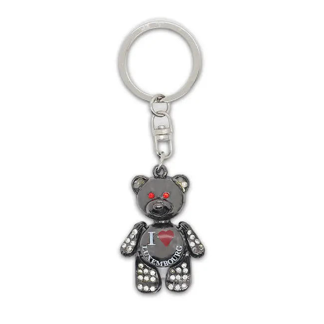 Wholesale Custom Rhinestone Mini London Teddy Bears Keychain Sublimation Metal Keychain