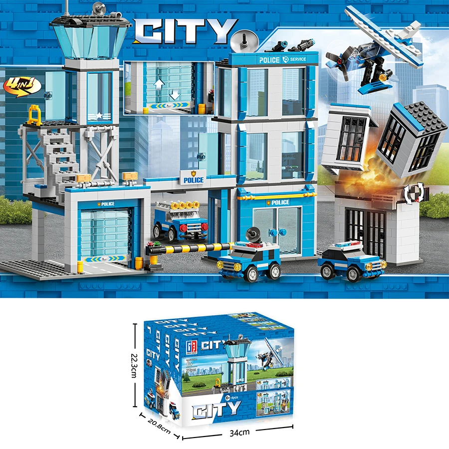 City police force police car ejection police machine series of small particle building blocks