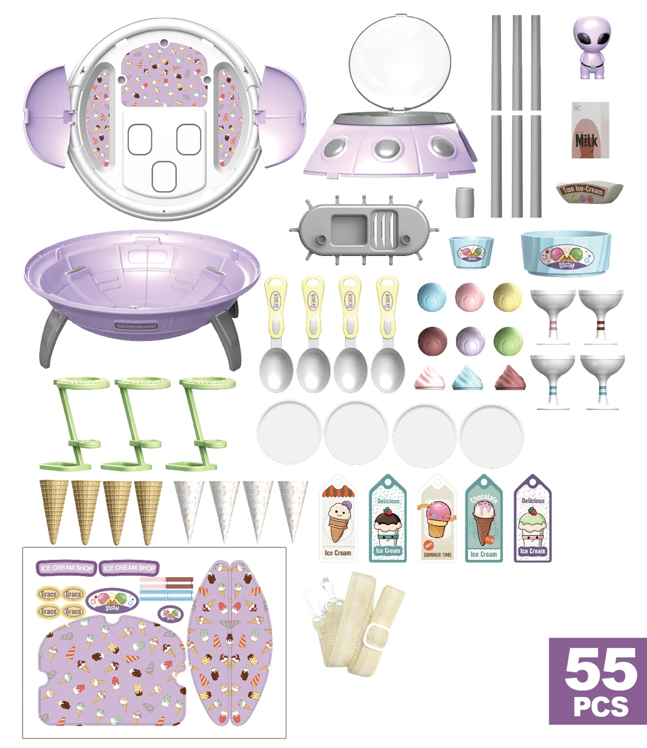 3 IN 1 UFO Pretend Play Projector Backpack Alien DIY dessert Seller Shop Game Ice Cream Pretend Play Toys