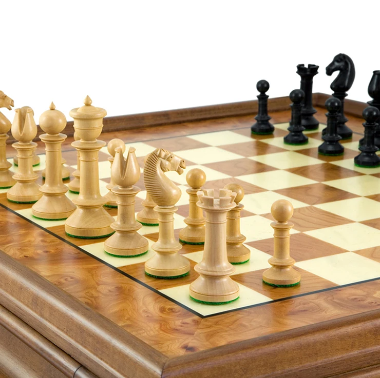 factory hot sale custom wood carving chess with drawers pieces board game set with wooden packaging box for sale