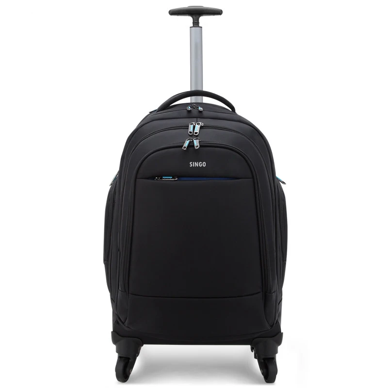 Business Travel Trolley Backpack Black Duffle Wheels Laptop Backpack 17 Inch Rolling Bag With 4 Wheels