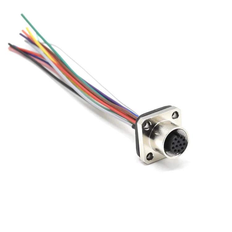 WESTSAM 12 pin circular industrial Panel Mount Connector Waterproof square female M12 Flange Socket