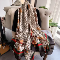 2022 Wholesale Custom Design New Silk Satin Scarf Headscarf Ladies Simulation Silk Scarf Luxury Designer Brand  Silk Scarf